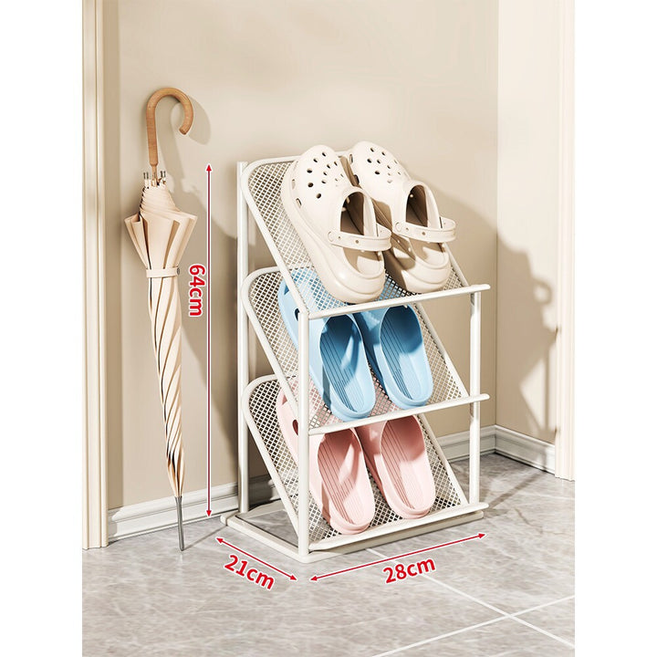 Four-Tier Vertical Angled Metal Mesh Shoe Rack Organizer