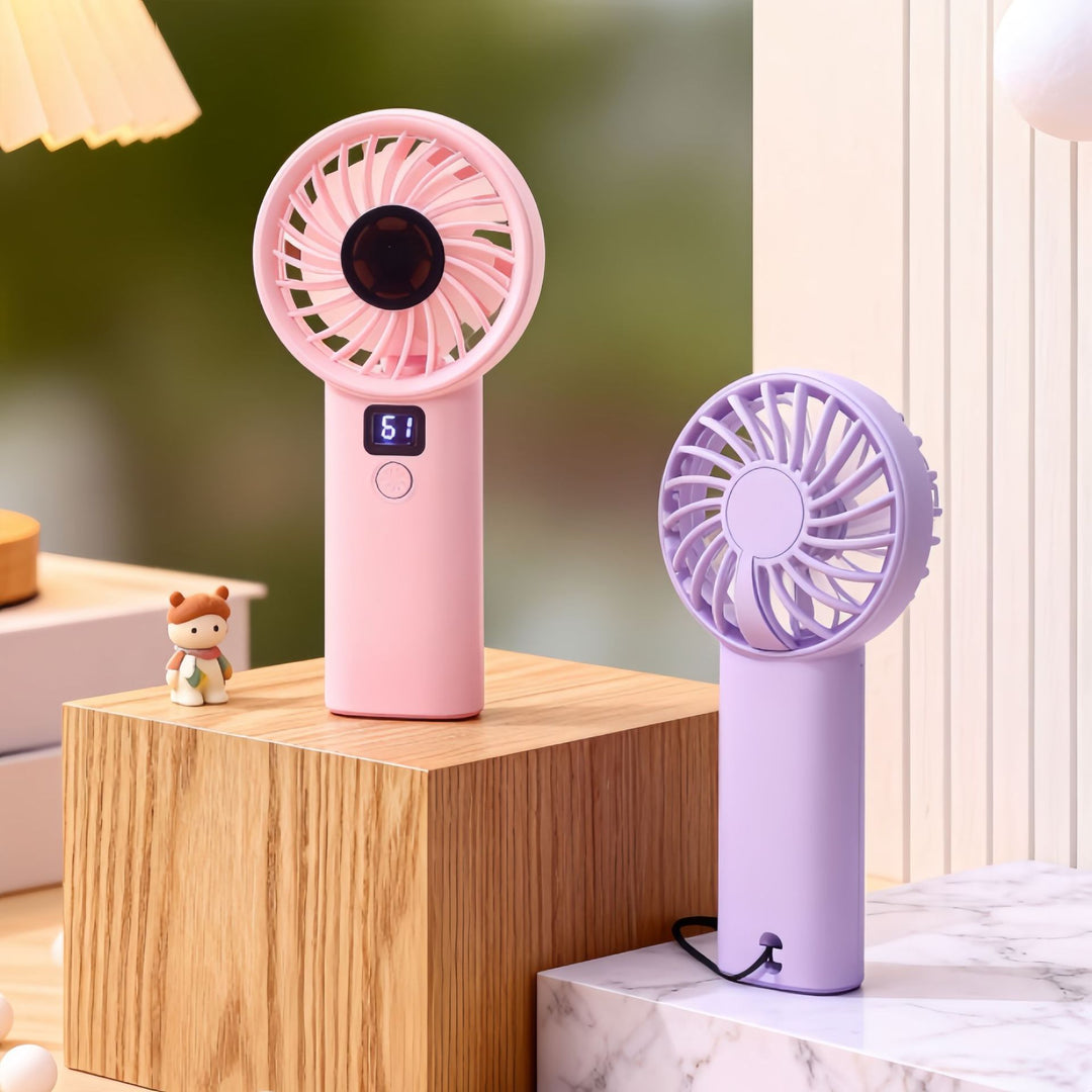 Women's Portable USB Hand Fan with Digital Display and Ergonomic Design Kalsten