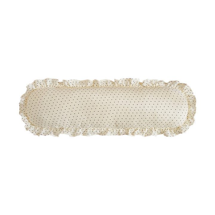 Long decorative storage roll with gathered ruffle hem and polka dot pattern Kalsten