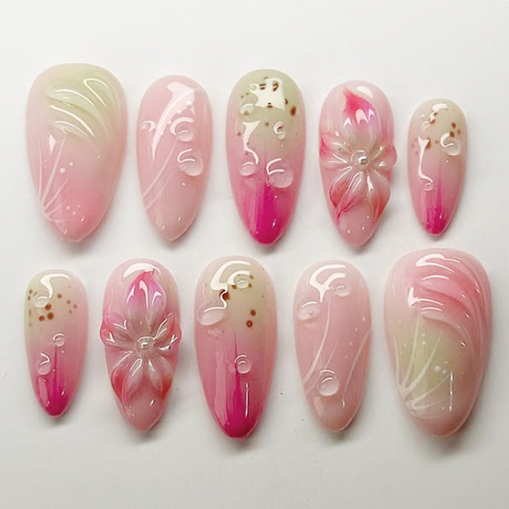 Artistic Press-On Nail Set with Floral Designs kalsten