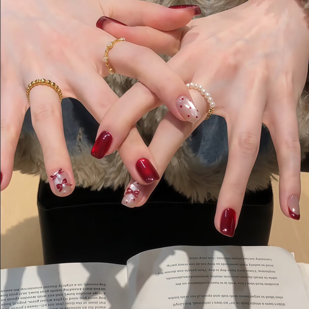 Elegant Artificial Nail Set with Decorative Bow Accents Kalsten