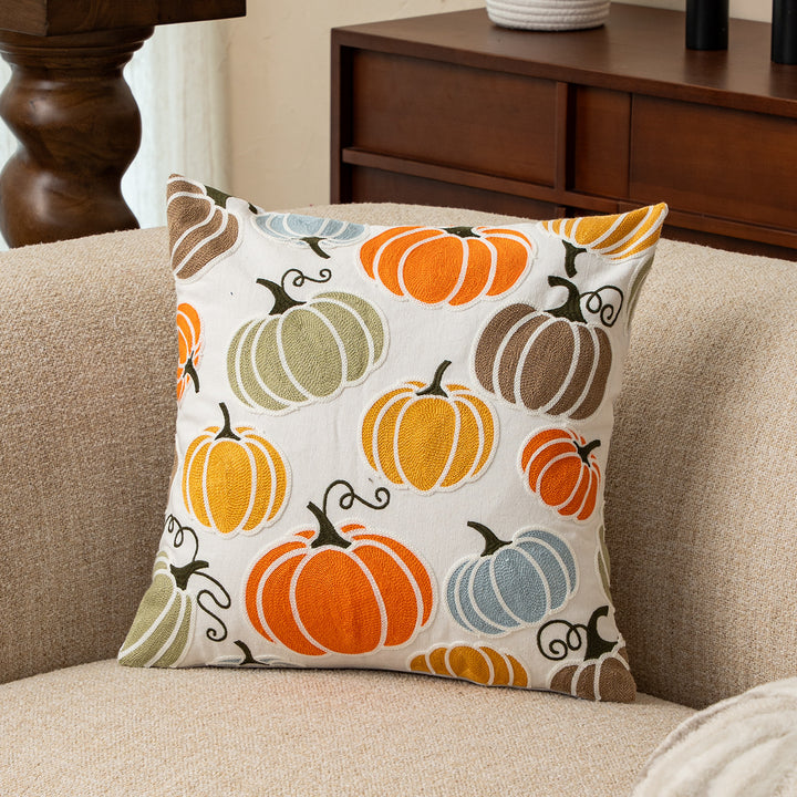Embroidered decorative pillow cover with ghost tufting and hidden zipper
