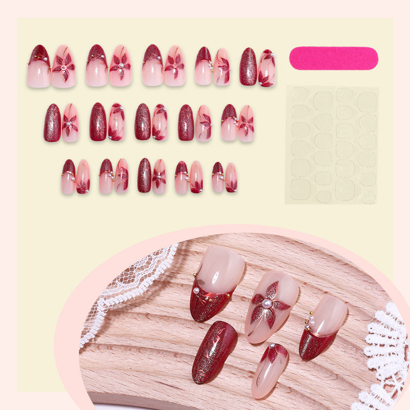 Elegant Press-On Nail Set with Floral and Gem Accents Kalsten