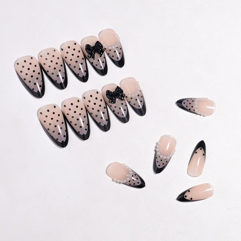 Elegant Polka Dot Press-On Nails with Bow Accents Kalsten
