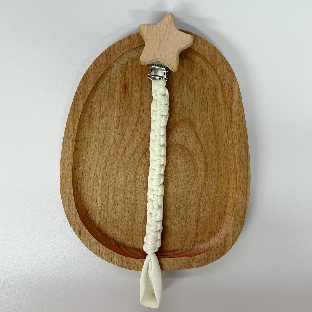 Braided Cotton Pacifier Clip with Wooden Star Safety Clamp