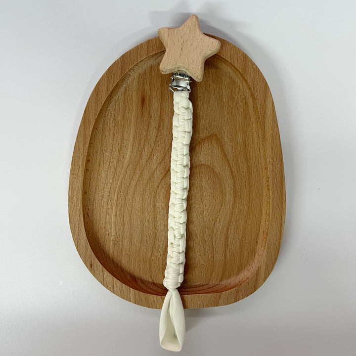 Braided Cotton Pacifier Clip with Wooden Star Safety Clamp