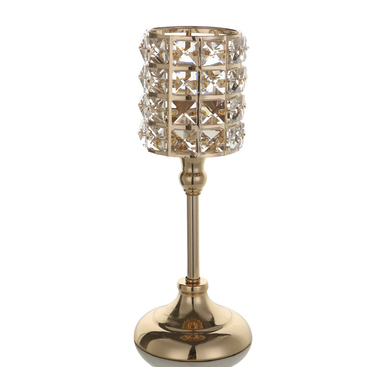 Crystal Embellished Metal Tealight Holder with Tall Pedestal Base Kalsten