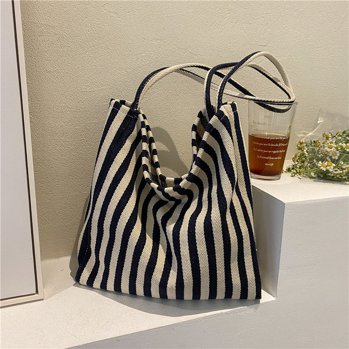 Striped Canvas Shoulder Tote Bag