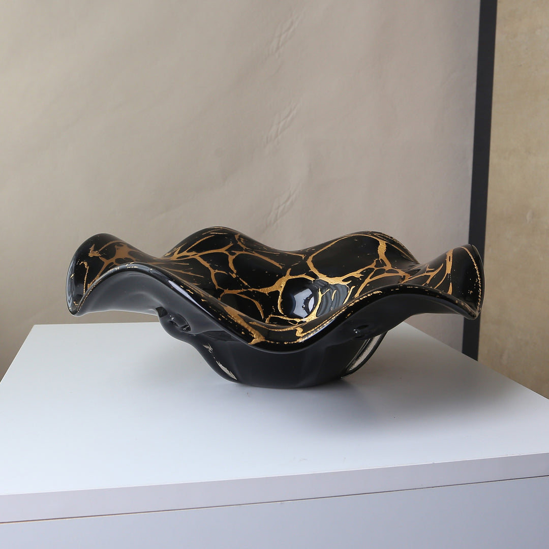 Sculptural Handcrafted Decorative Glass Centerpiece Bowl Kalsten