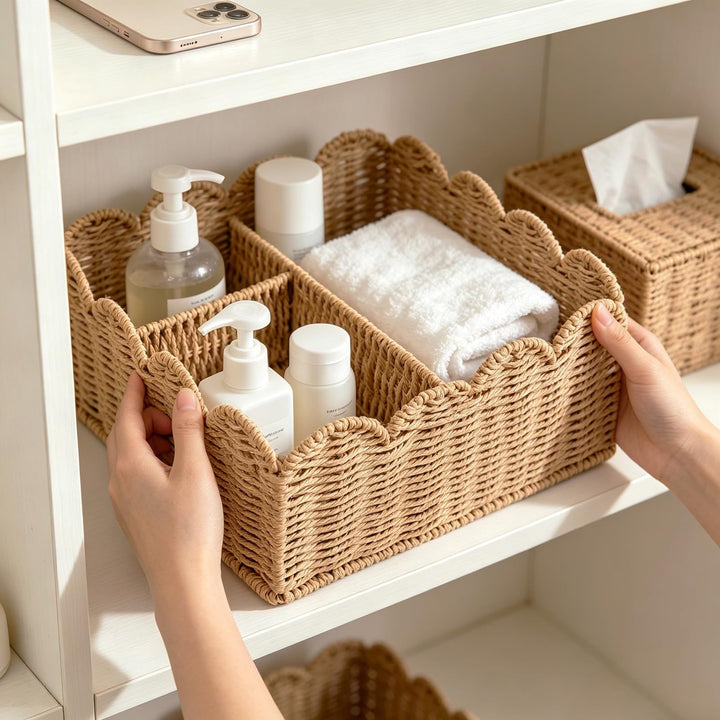 Decorative Scalloped Woven Storage Basket Kalsten