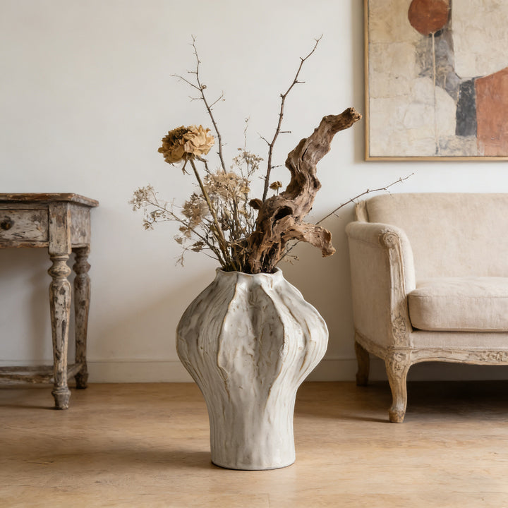 Sculptural Texture Ceramic Organic Ribbed Table Vase