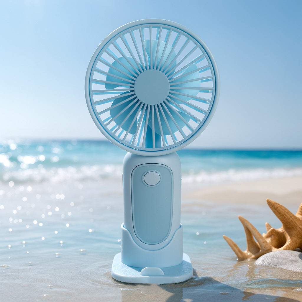 Unisex compact portable hand fan with foldable stand and quiet brushless motor rechargeable Kalsten
