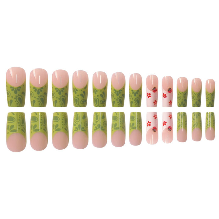 Floral Design Press-On Nails with Leaf Accents Kalsten
