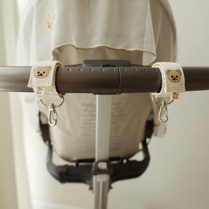 Detachable Woven Bag Strap with Embroidered Bear and Silver Swivel Clips
