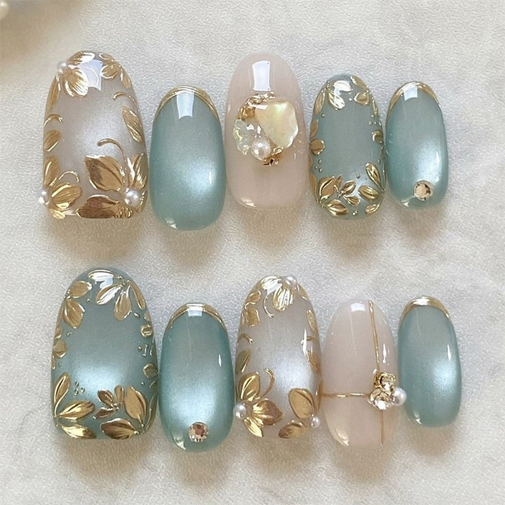 Acrylic nail set with creative cheerful designs and glitter details Kalsten
