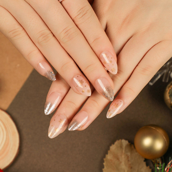 Elegant artificial nails with glitter and snowflake decor Kalsten