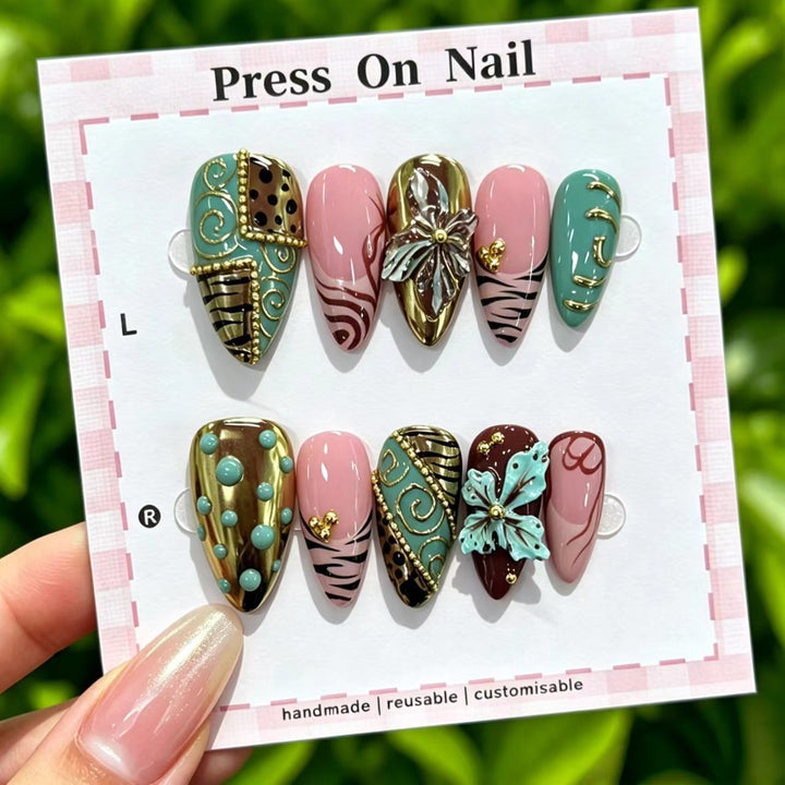 Artistic Cherry-Inspired Press-On Nails