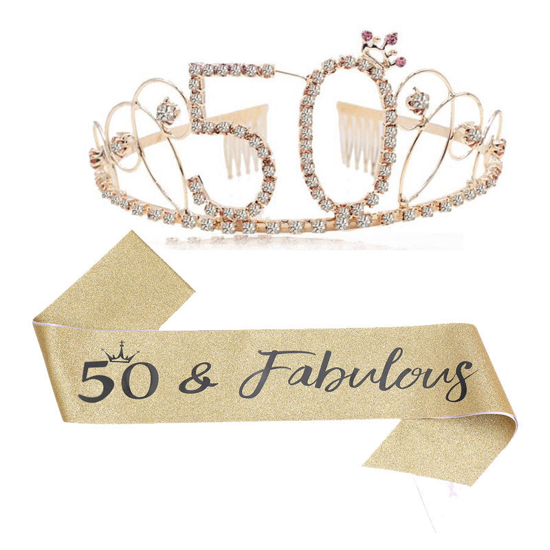 Ladies Glittering Tiara with Festive "50 & Fabulous" Design Kalsten