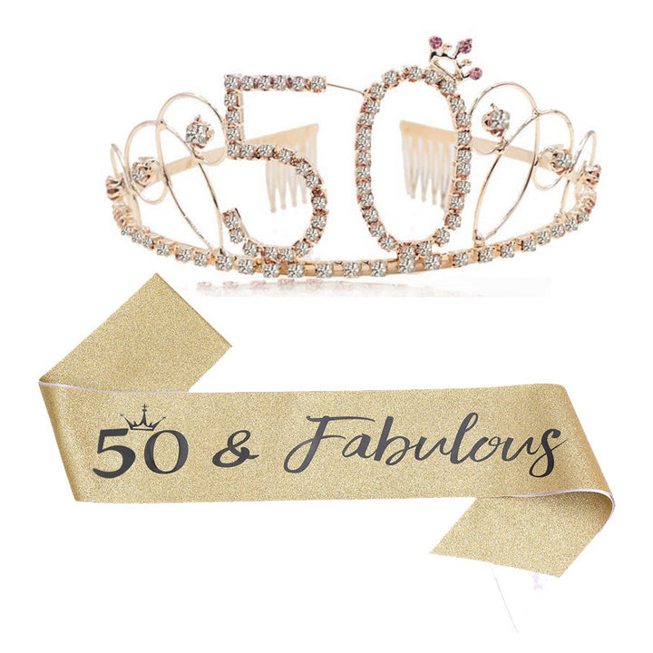 Ladies Glittering Tiara with Festive "50 & Fabulous" Design Kalsten