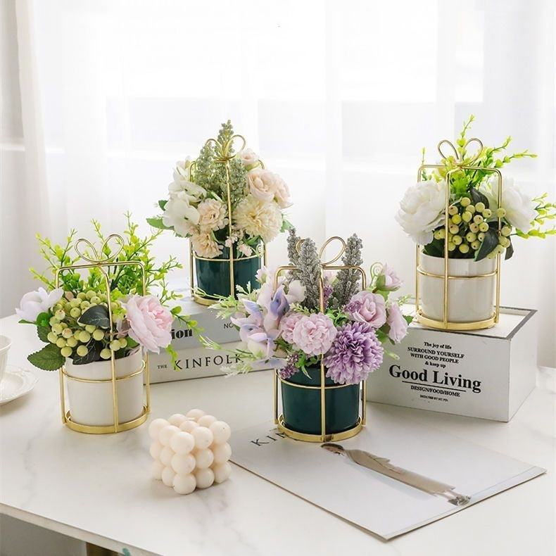 Elegant Floral Arrangement in Decorative Metal Planter