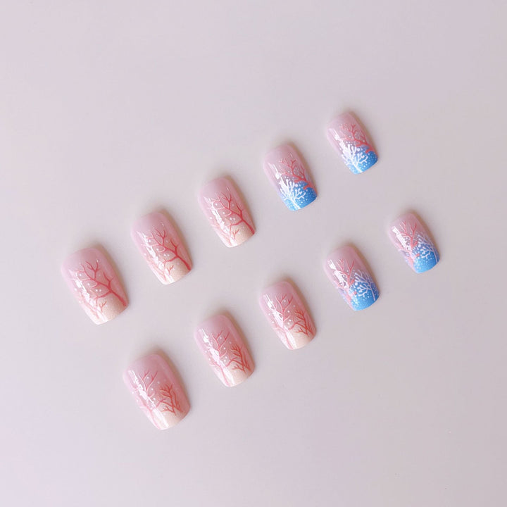 Artificial Nail Set with Maritime Coral Motif Kalsten