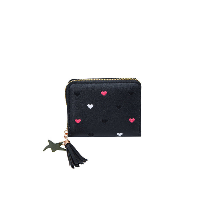 Compact Heart Patterned Zip Wallet