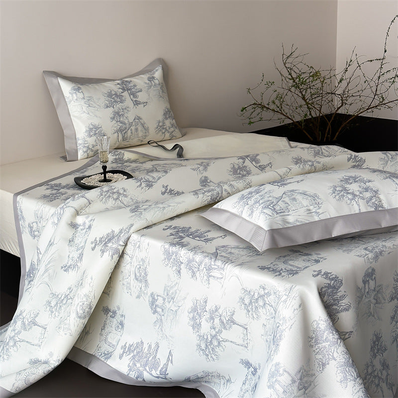 Bedding set made of fine cotton satin with classic Toile-de-Jouy print and satin hem