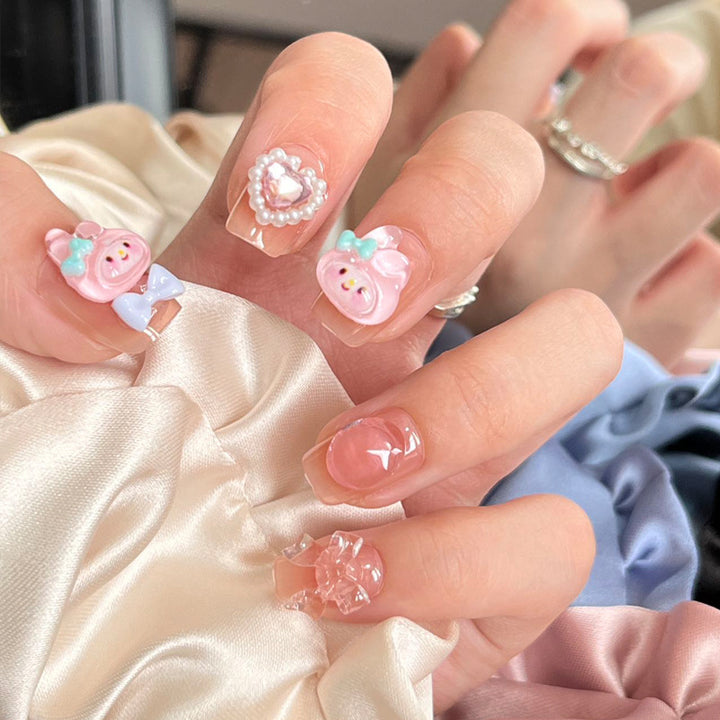 Elegant Long Press-On Nails Set with Artistic Tips Kalsten