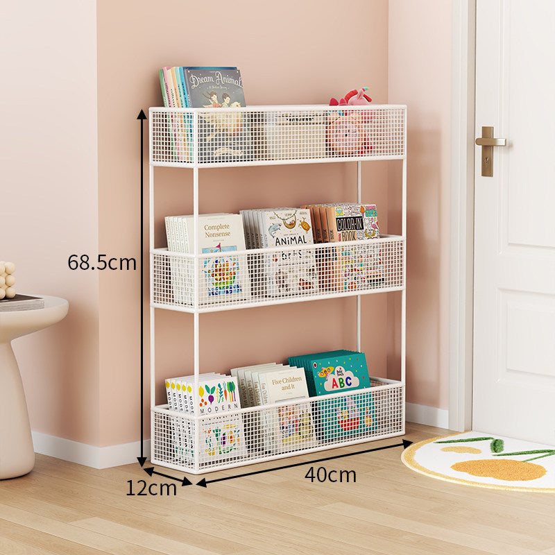 Industrial Metal Mesh Four-Tier Narrow Bookshelf Organizer