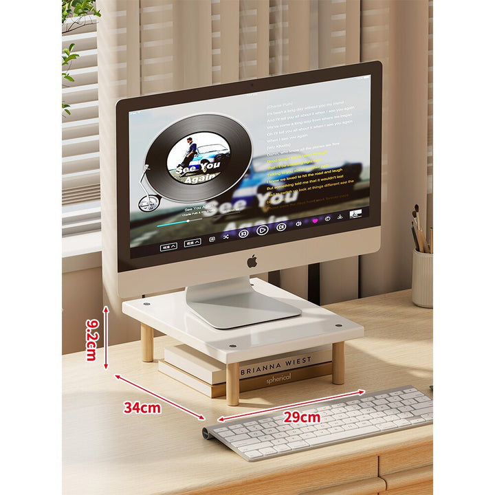 Compact Elevated Monitor Riser Stand with Wooden Legs and Under-Storage