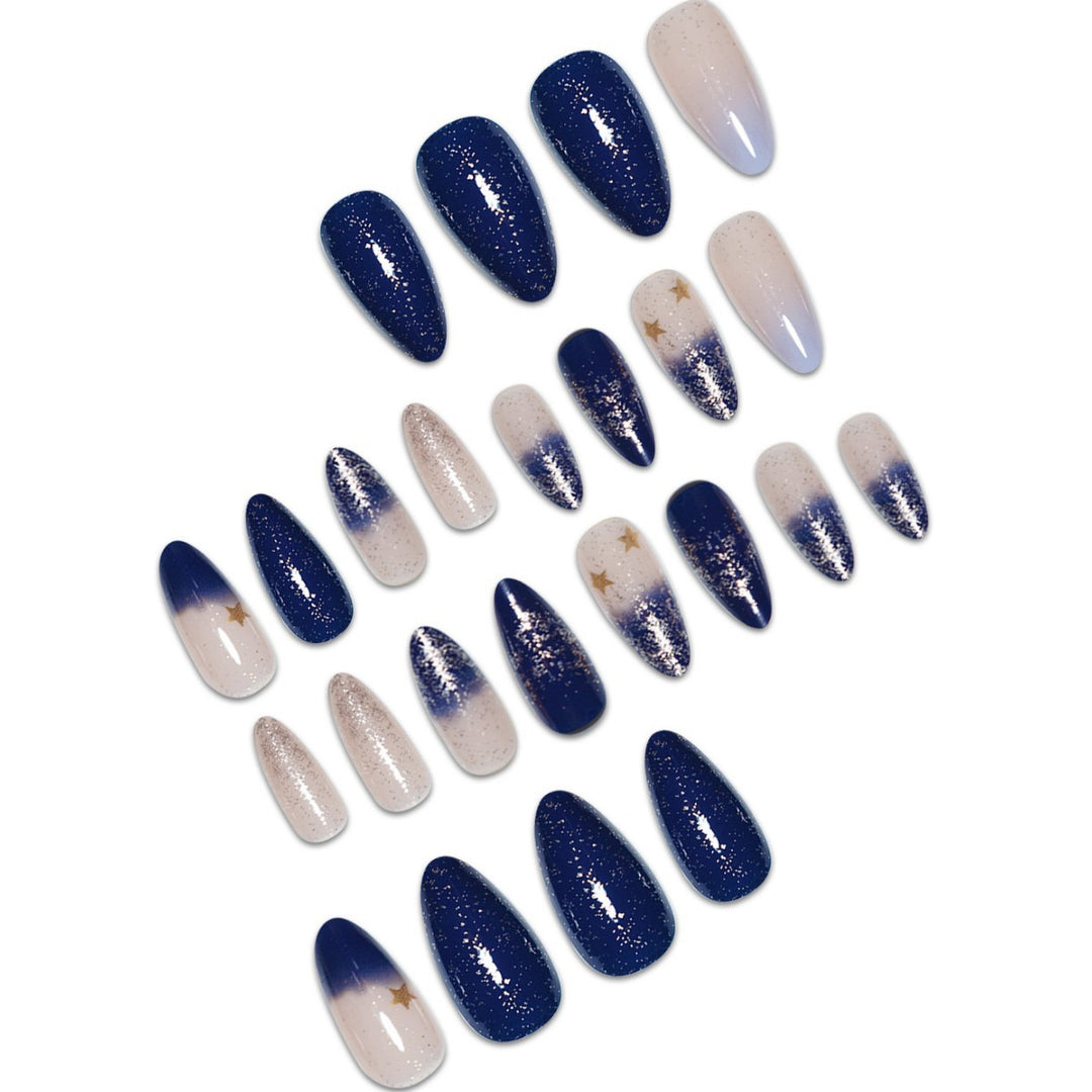 Stiletto Press-On Nail Art Extensions with Starry Designs Kalsten