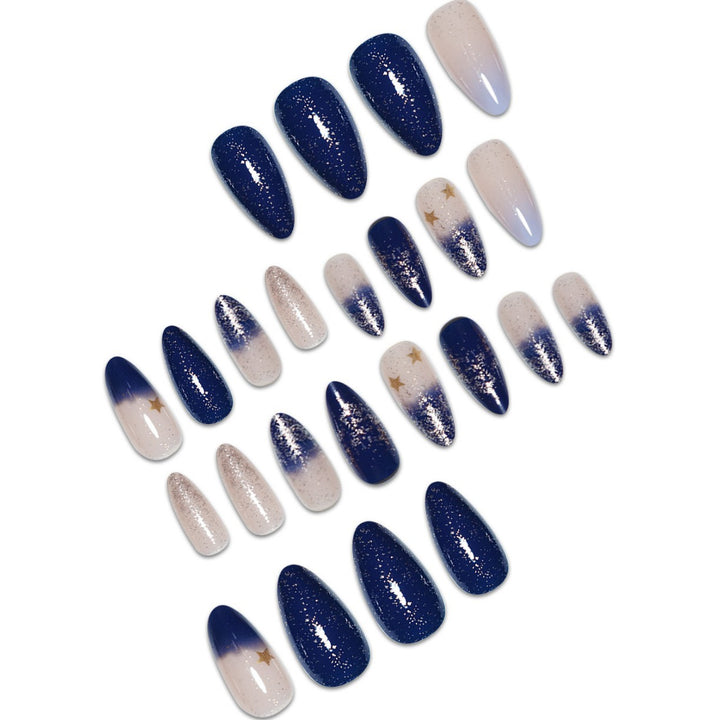 Stiletto Press-On Nail Art Extensions with Starry Designs Kalsten