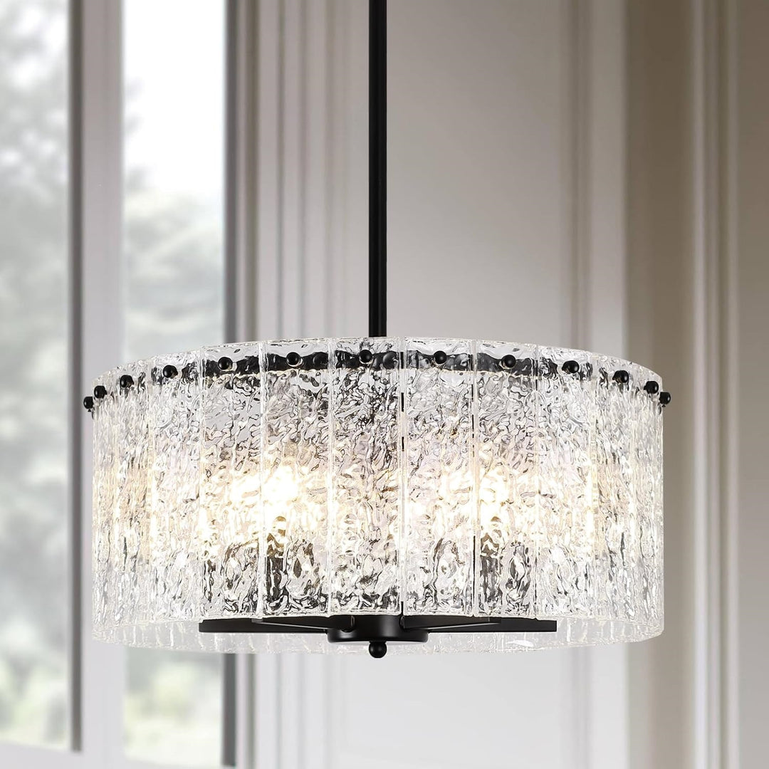 Modern Textured Glass Drum Pendant Light
