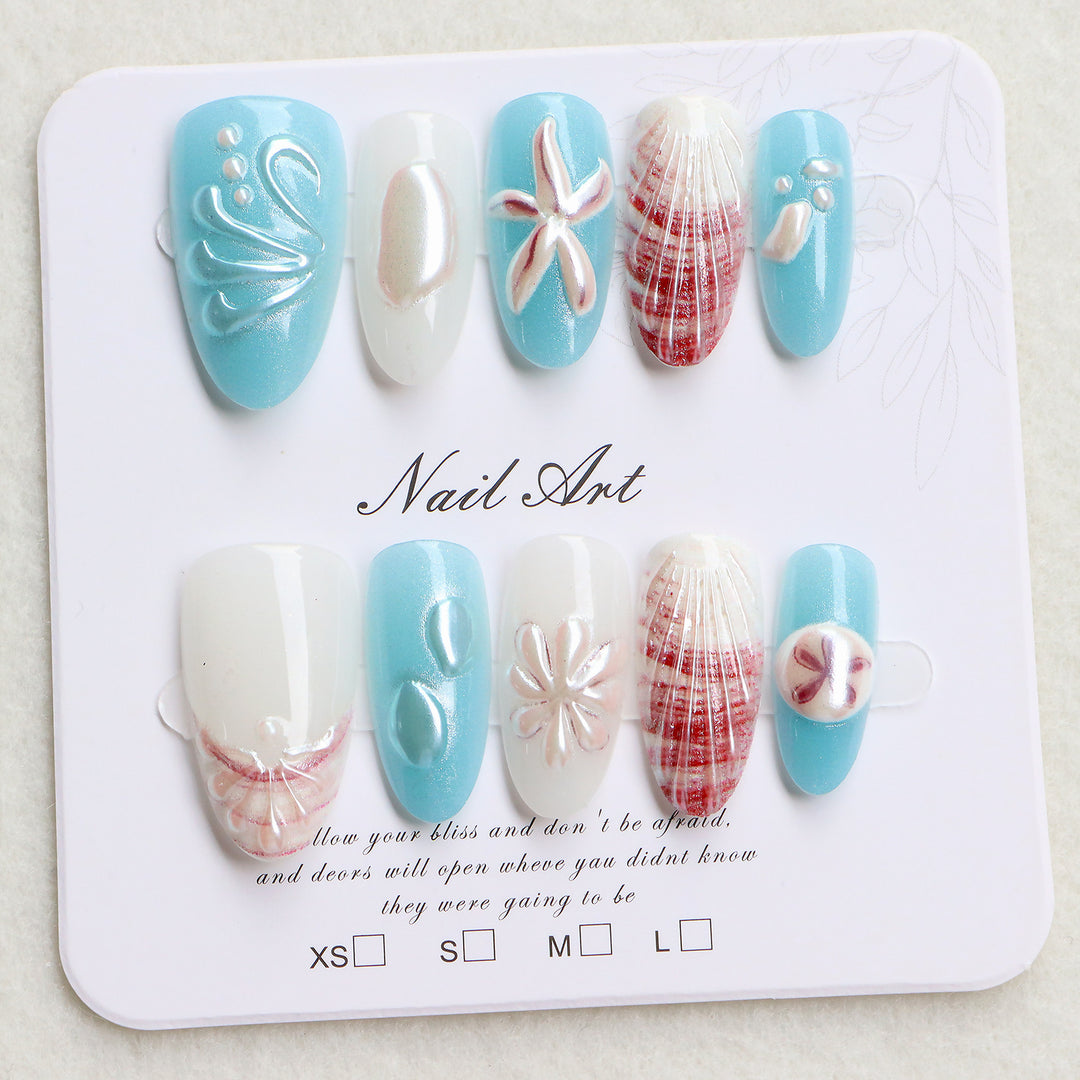 Coastal-Themed Press-On Nail Art Set Kalsten