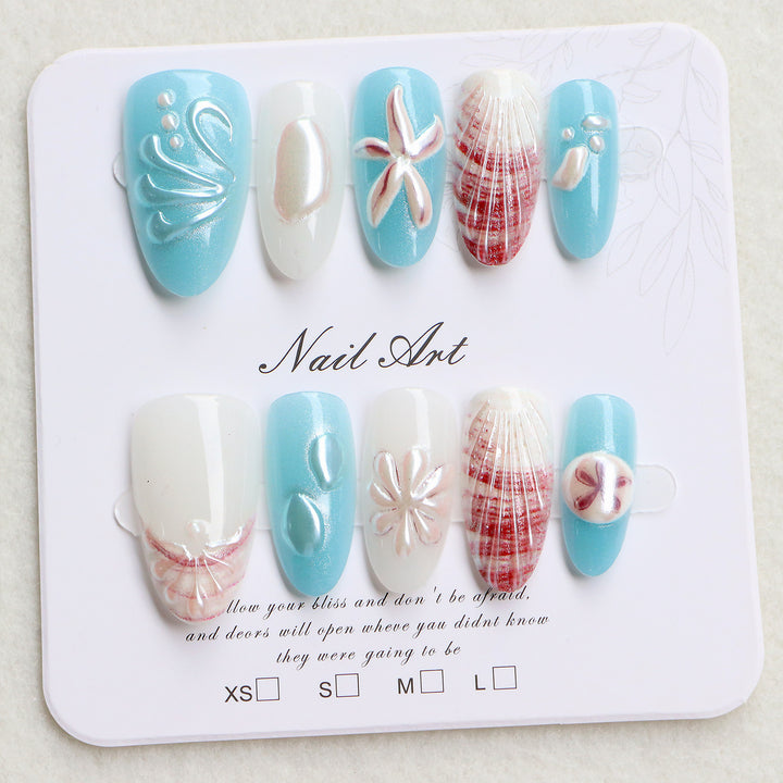 Coastal-Themed Press-On Nail Art Set Kalsten