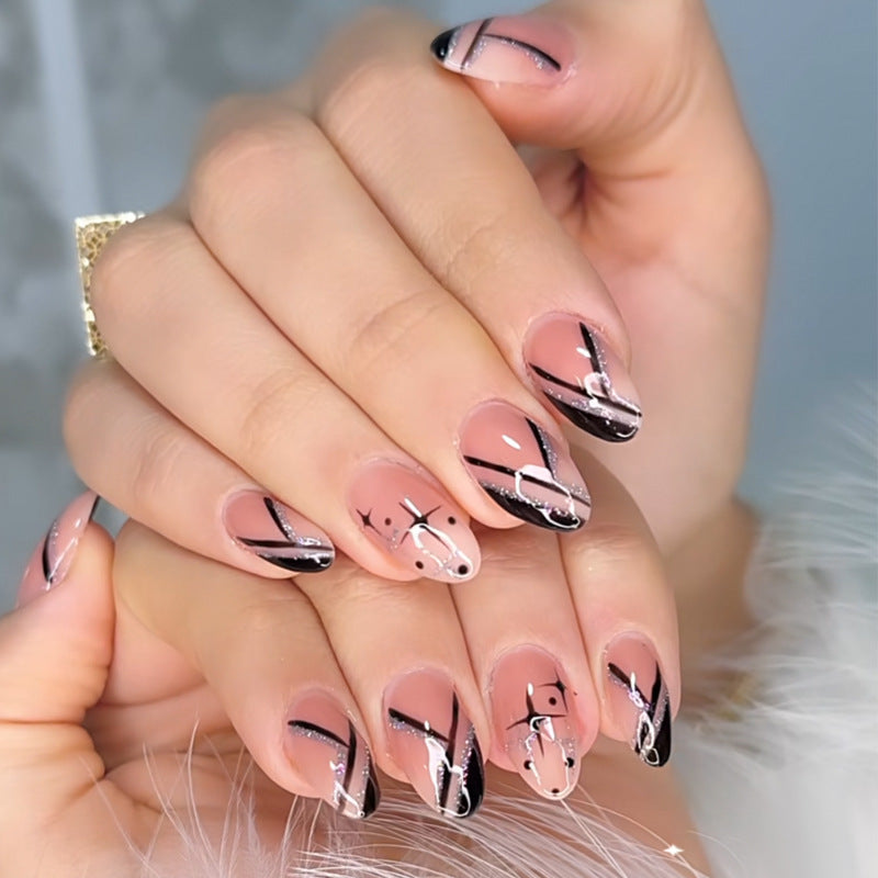 Artistic Press-On Nail Set with Geometric Design Kalsten