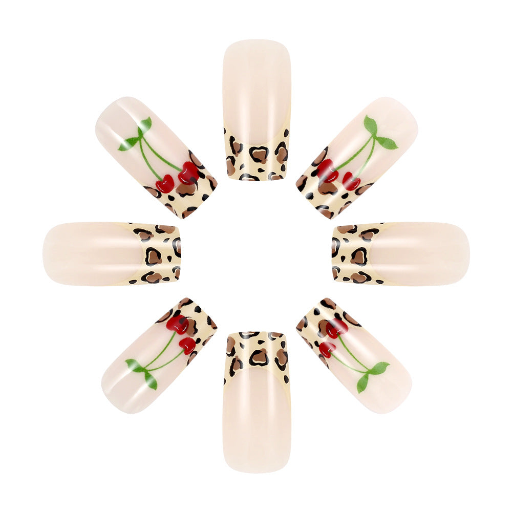 Artistic Leopard Print and Cherry Floral Press-On Nails Kalsten