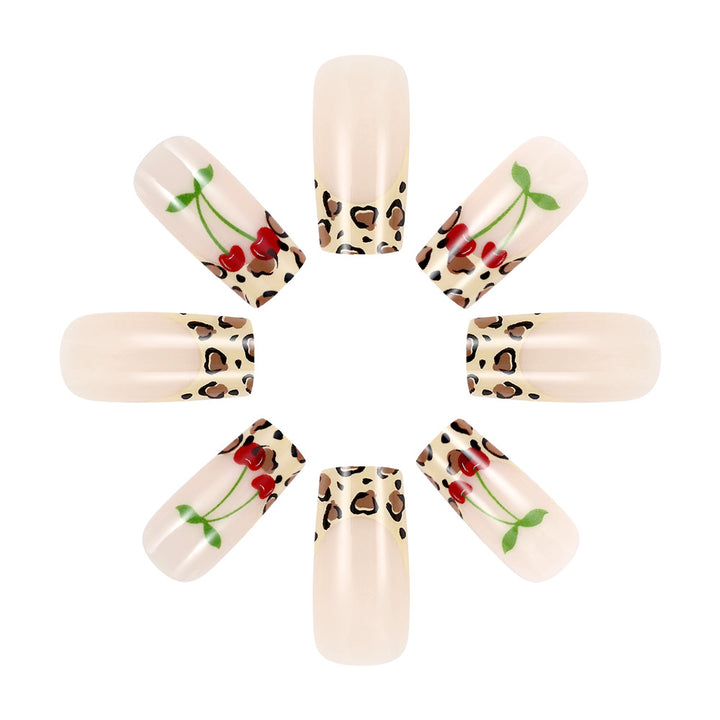 Artistic Leopard Print and Cherry Floral Press-On Nails Kalsten