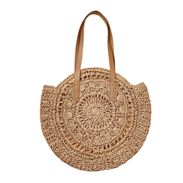 Handcrafted Round Straw Bag with Elegant Leather Handles Kalsten