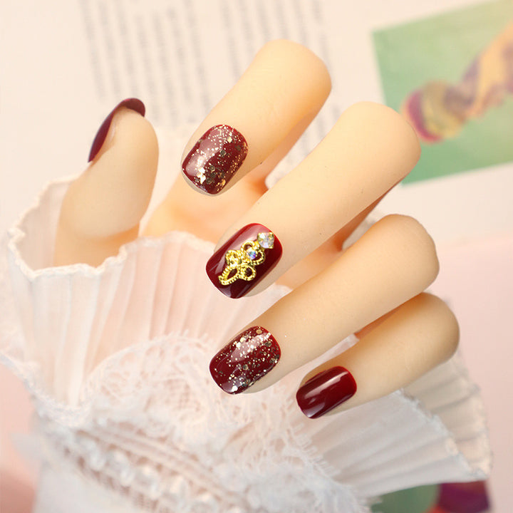 Decorative Press-On Nail Set with Glitter and Gem Accents