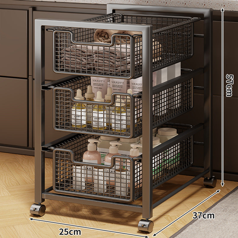 Under-Cabinet Sliding Three-Tier Mesh Basket Organizer with Removable Bins