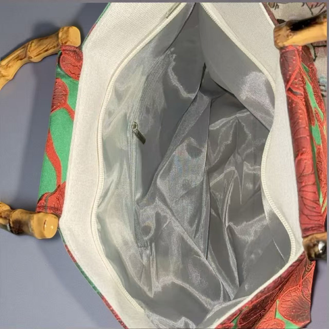 Stylish cotton bag with bamboo handles Kalsten