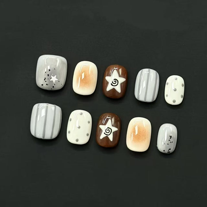 Artistic Cat-Themed Press-On Nail Art Set Kalsten