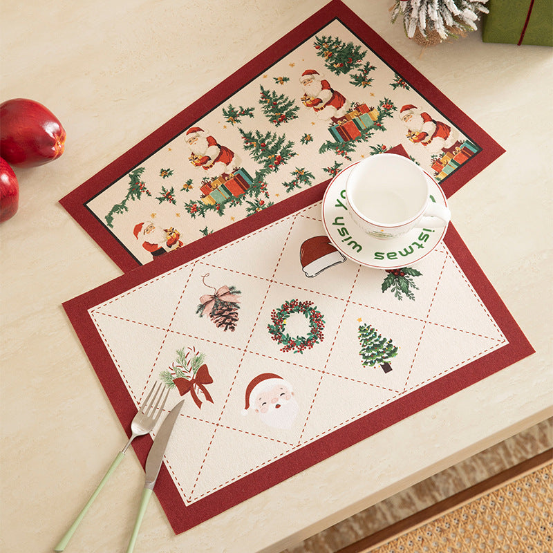 Rectangular table set made of cotton blend with hand-drawn carnival motif and wavy decorative border Kalsten