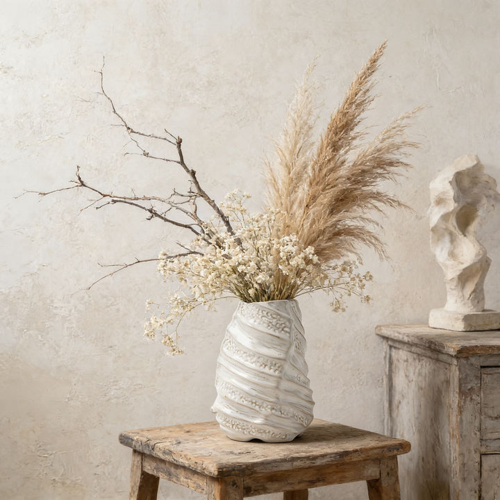 Sculptural Shell-Texture Ceramic Table Vase