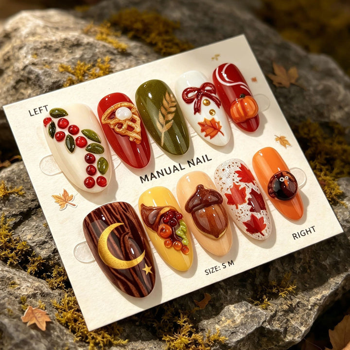 Festive Harvest-Themed Press-On Nail Art Set