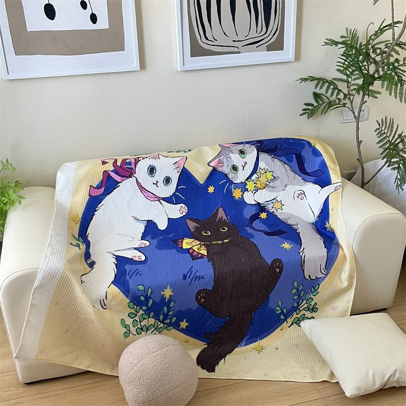 Cartoon Cat-Themed Cozy Throw Blanket