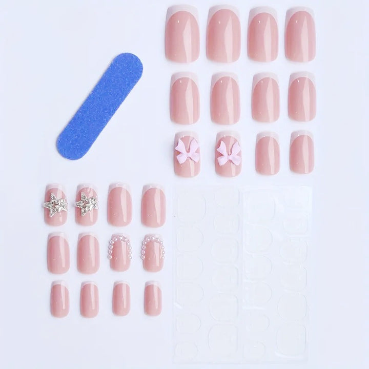 Artificial nail tips with glamorous bow and rhinestone design Kalsten