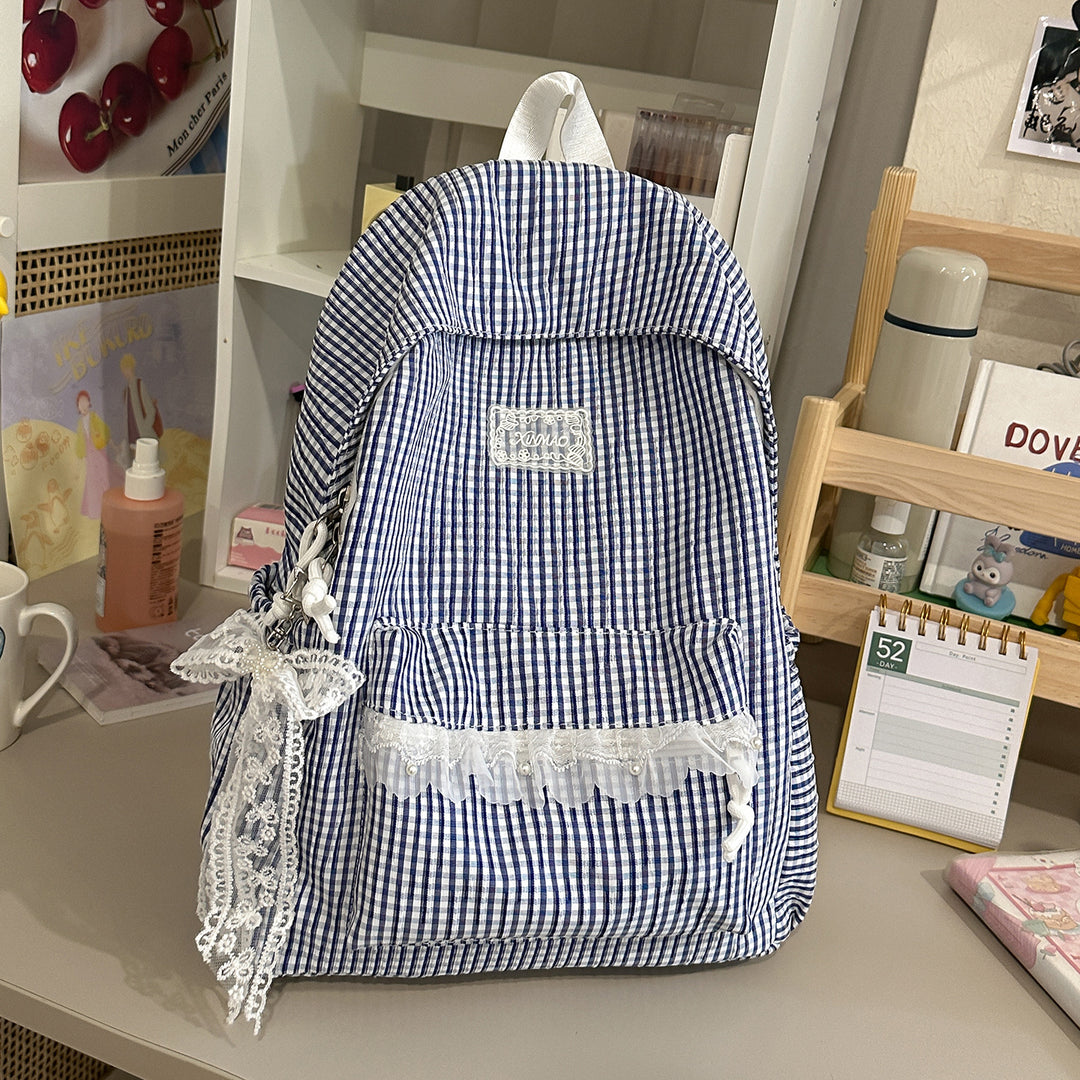 Charming Striped Lace-Trimmed Backpack Kalsten