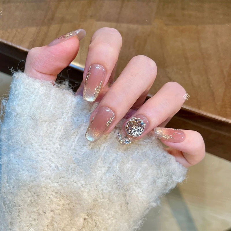 Glamorous Press-On Nail Art Set with Floral Accents